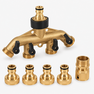 4-Way Brass Hose Splitter + ALL conectors