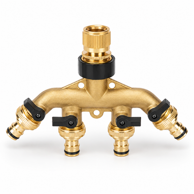 4-Way Brass Hose Splitter + ALL conectors
