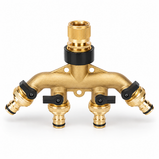 4-Way Brass Hose Splitter + ALL conectors