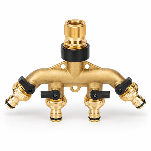 4-Way Brass Hose Splitter + ALL conectors
